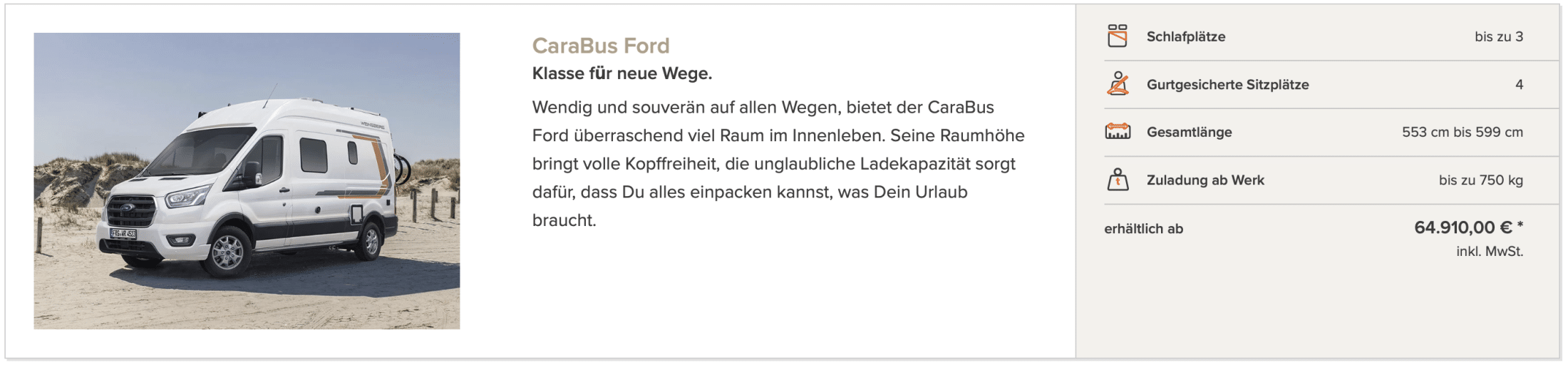 Weinsberg Kastenwagen CaraBus Ford