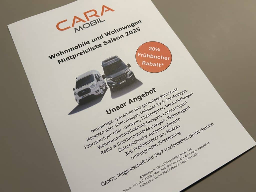 Foto von Preisliste Vermietung Wohnmobile und Wohnwagen
